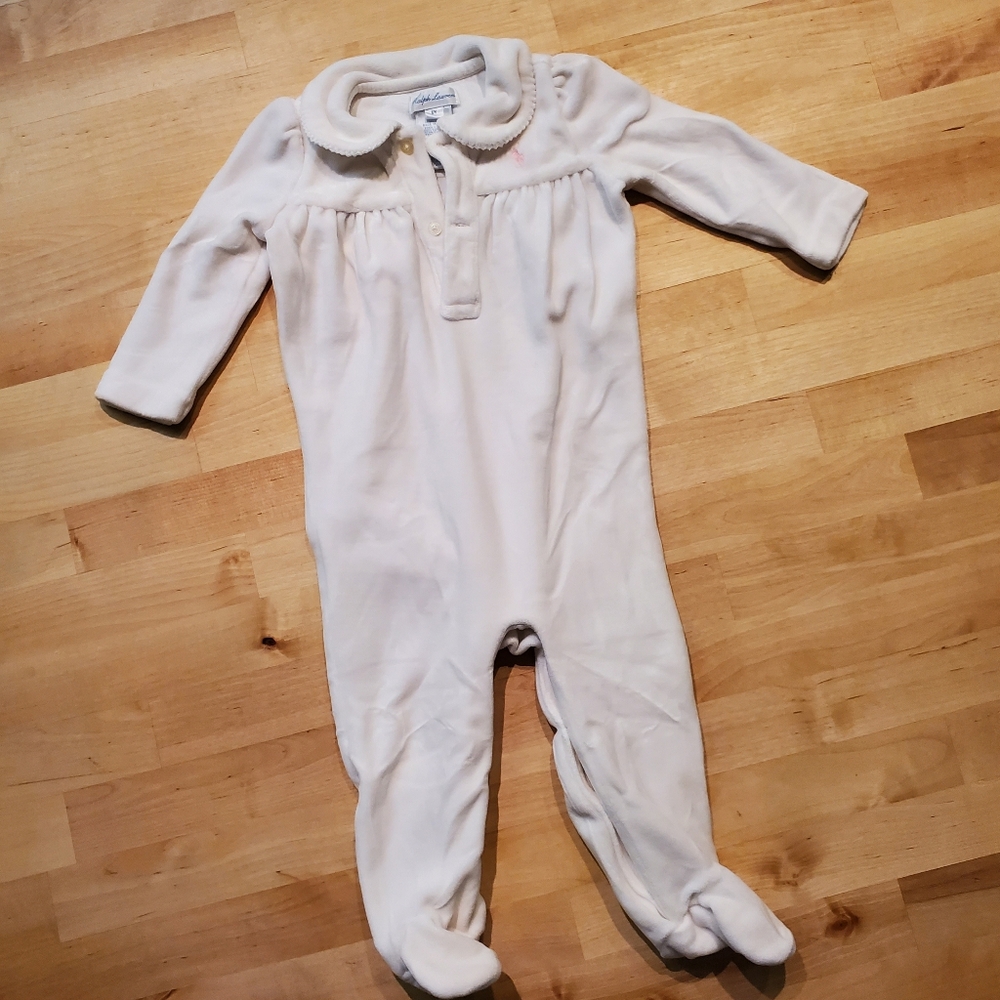 Ralph Lauren Baby Girl Cream Velvet Footie One Piece Size 6 Month